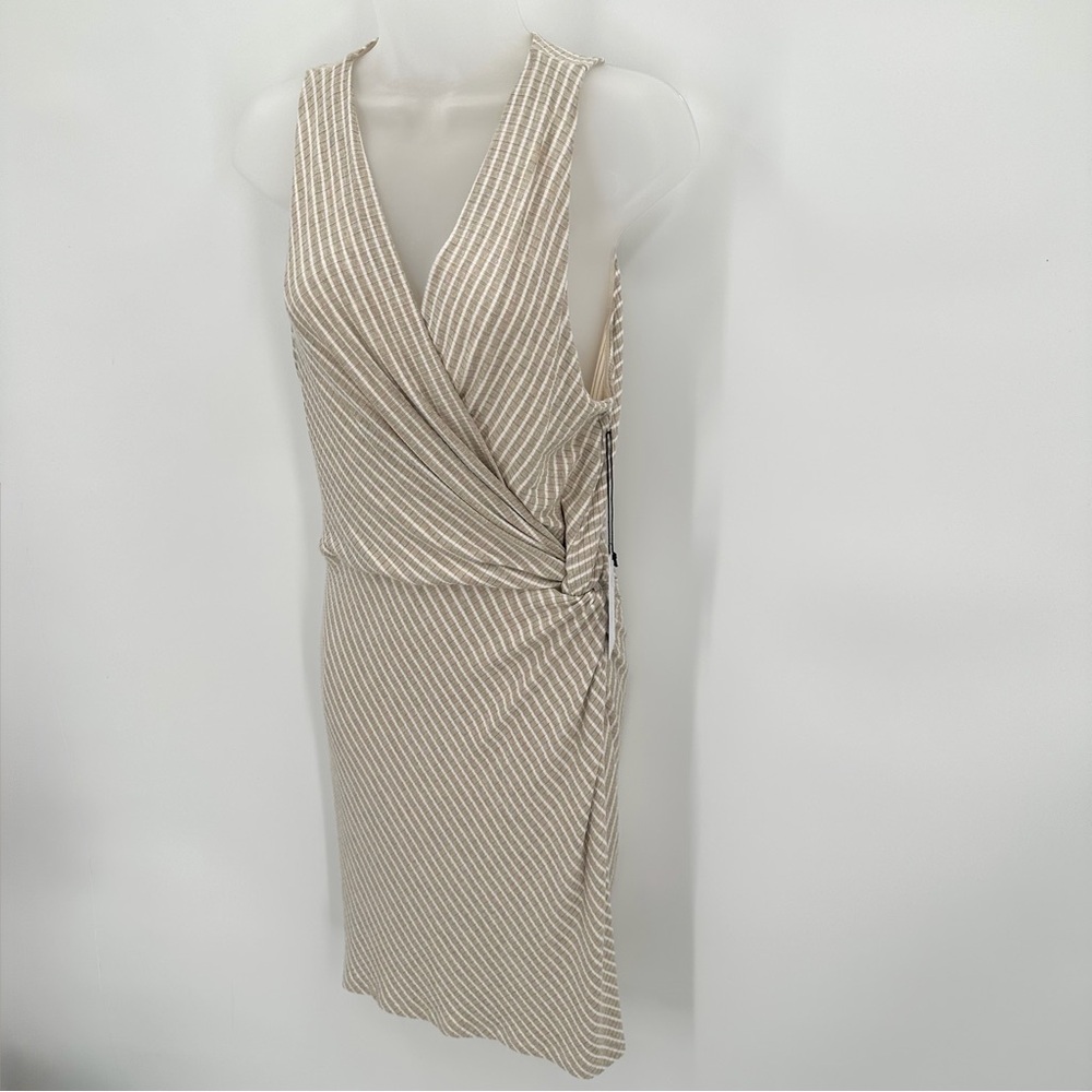 Bailey 44 Dress Womens L TIVA Beige Stripe Surplice Rib Knit Sleeveless Unworn